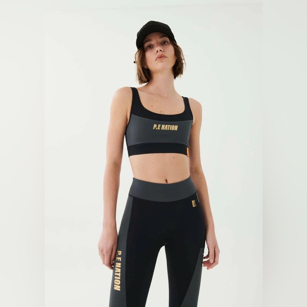 P.E Nation Blast Sports Bra and Impact Leggings Size Medium Grey